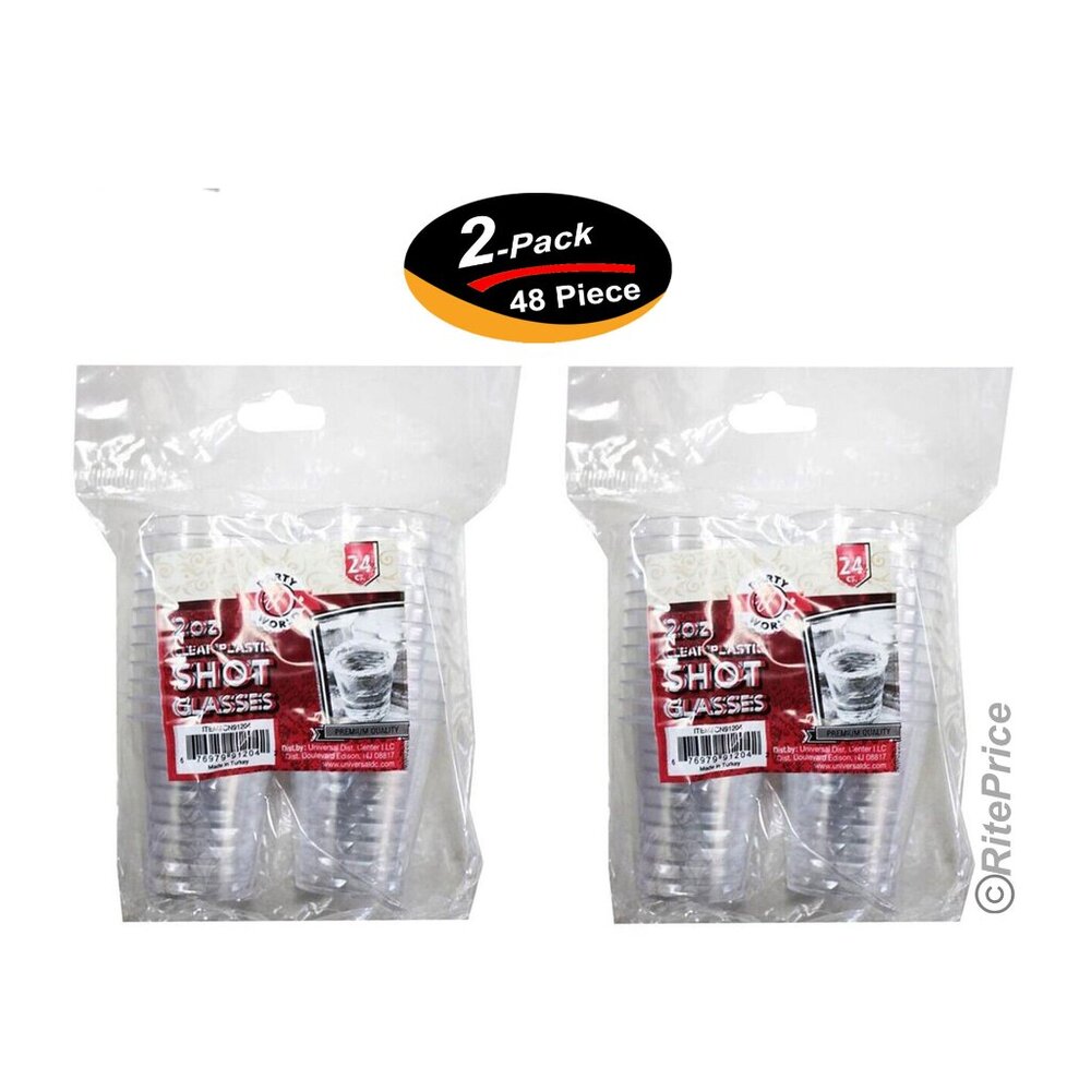 48 PCS Clear Shot Glasses 2oz Plastic Disposable Cups Wine Party Catering Bar